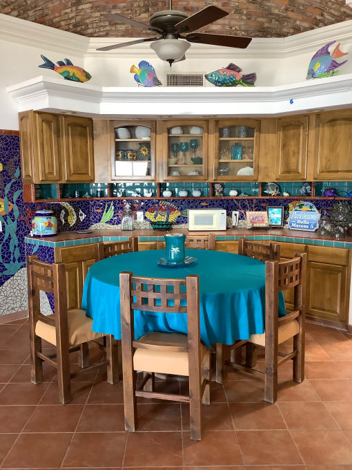 Dining area at Bella Mareas vacation rental in Rocky Point, Mexico.
